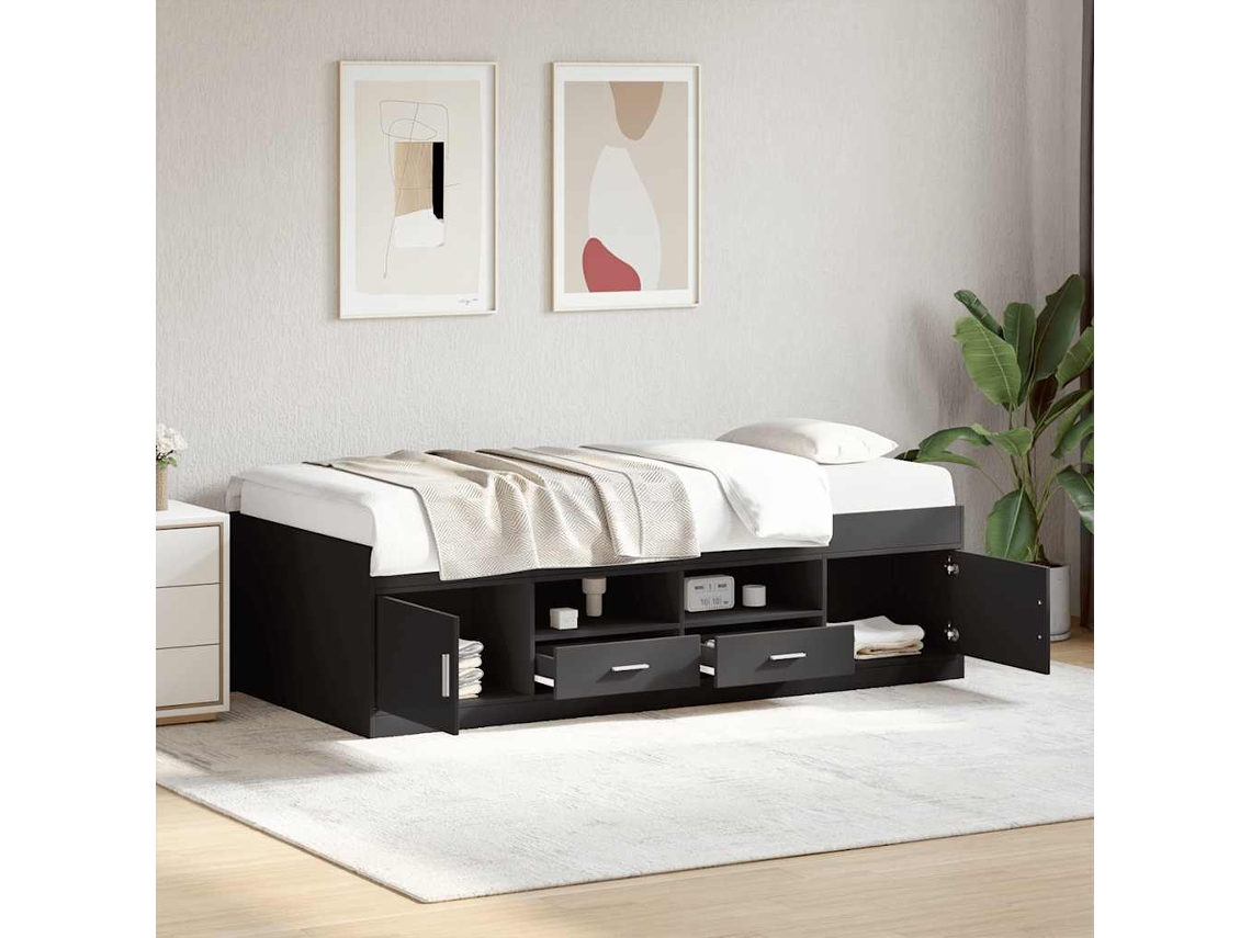 Vidaxl Sofá-cama Com Gavetas Sem Colchão 100x200 Cm Preto