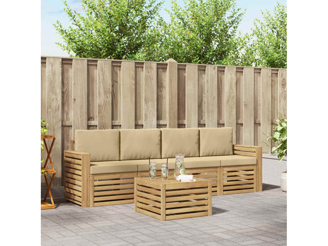 Vidaxl Conjunto De Sofás Para Exterior 5 Pcs Branco E Bege Poliéster