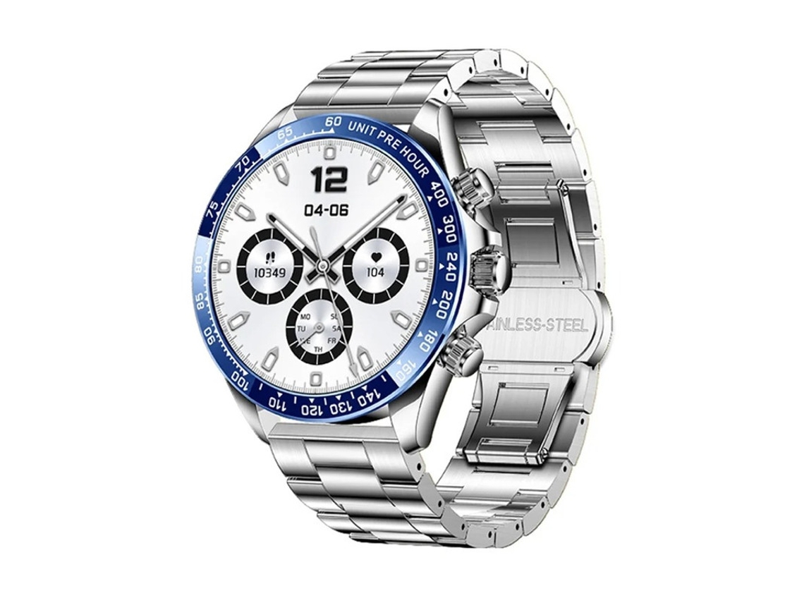 Smartwatch com chamada Bluetooth, botão giratório, monitor de frequência cardíaca e pressão arterial, Prata, Bestvite