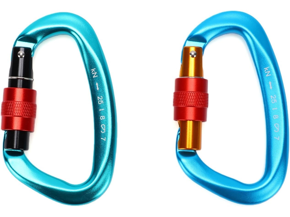 Conjunto De 2 Mosquetões Tipo D Reforçados, Com Trava Rosca 25kn,