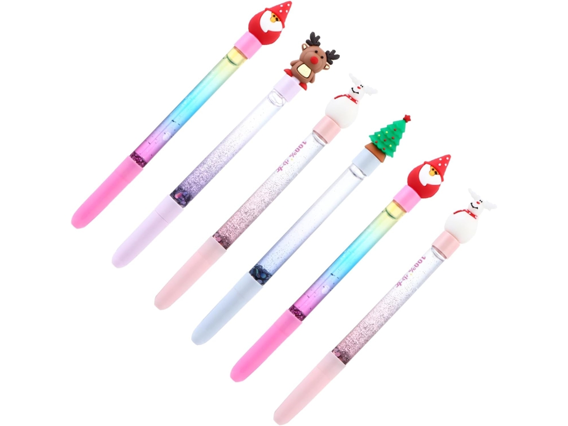 Conjunto De 6 Canetas Gel Natalinas Com Desenhos Fofos Animados, Tinta