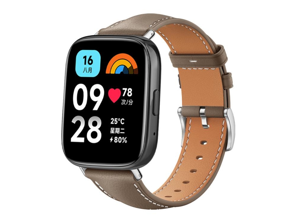 Bracelete para Redmi Watch 3 Active / Lite em couro preto com textura de tubarão marrom XIAOMOYU (20mm)