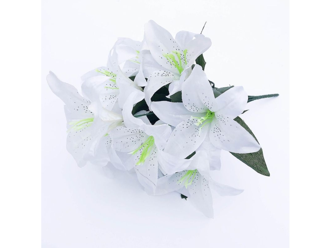2 Peças De Lírio Artificial Com 10 Cabeças Flor Falsa Decoração Para Casamento, Festa, Lar, Jardim, Escritório, Café Blanco