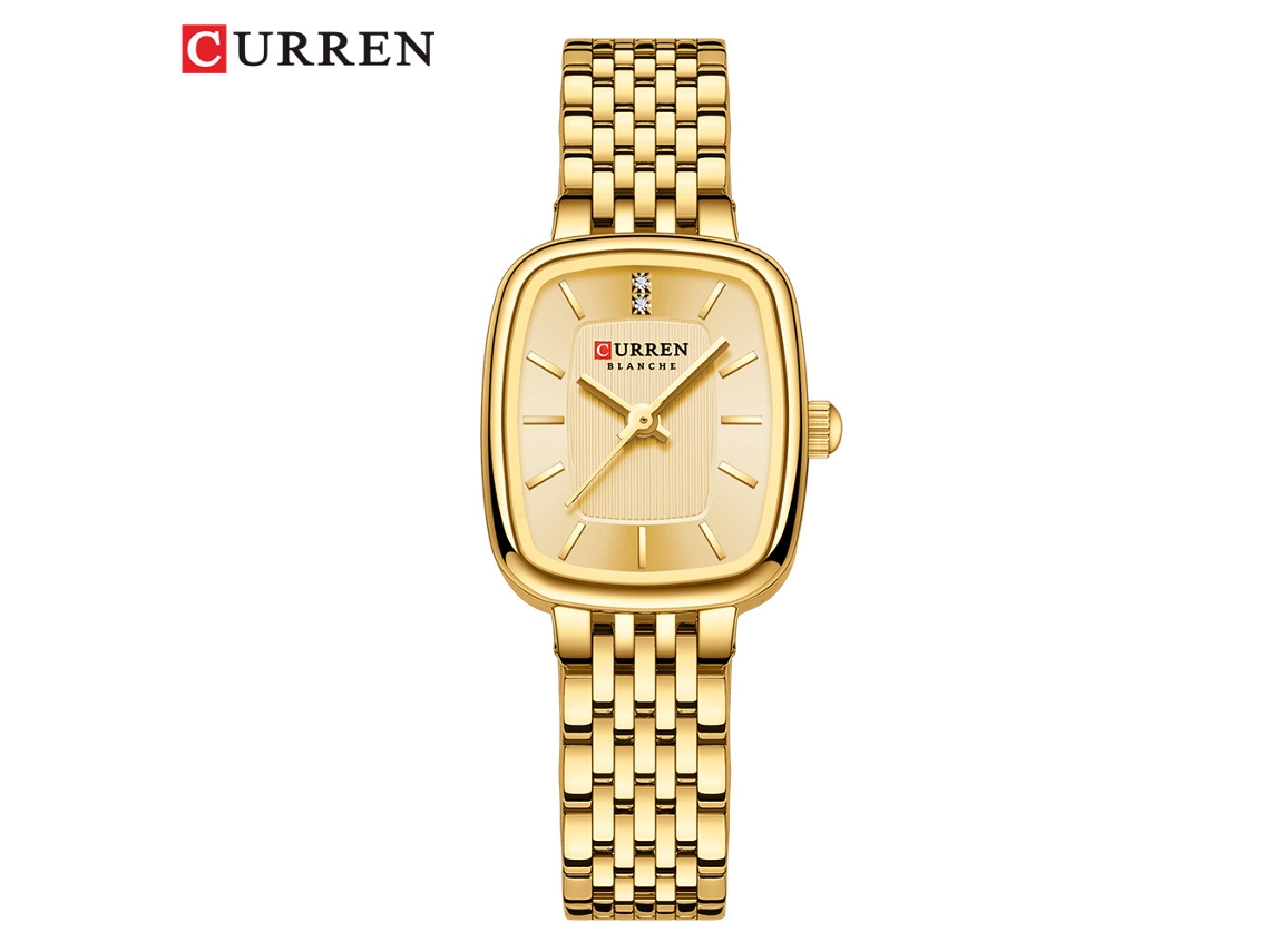 Relógio MDUG Feminino Elegante, Design Quadrado, Pulseira de Aço, Simples e Casual (pulseira Dourada, Caixa Dourada, Mostrador Dourado)