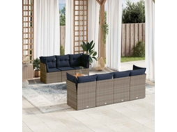 Vidaxl 8 Pcs Conjunto Sofás P/ Jardim C/ Almofadões Vime Pe Cinzento
