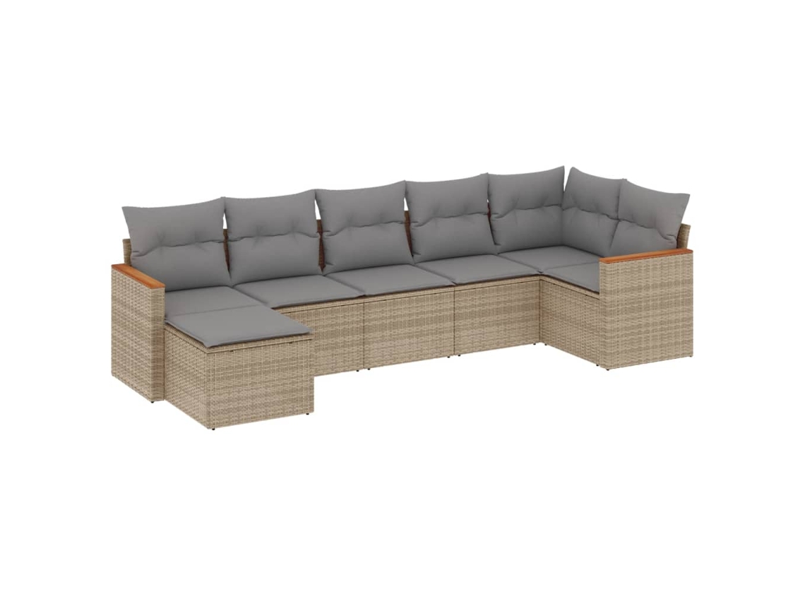 Conjunto de 7 Sofás para Jardim com Almofadões Vime Pe Bege MAISON EXCLUSIVE (7 pcs)