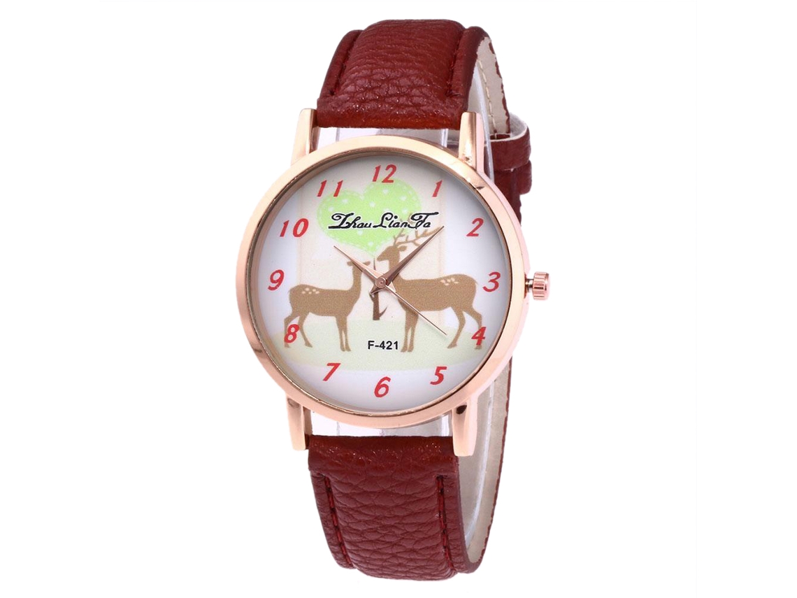 Relógio de Quartzo Estilo Vintage para Estudantes Pulseira de Couro Pu Café Zhoulianfa