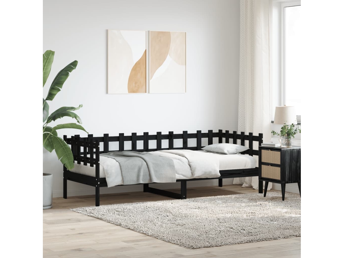 Sofá cama 80x200 cm madera maciza de pino negro