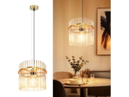 Luminária retrô dourada em vidro com base E27, Ø30cm, para cozinha e mesa de café (sem lâmpada)
