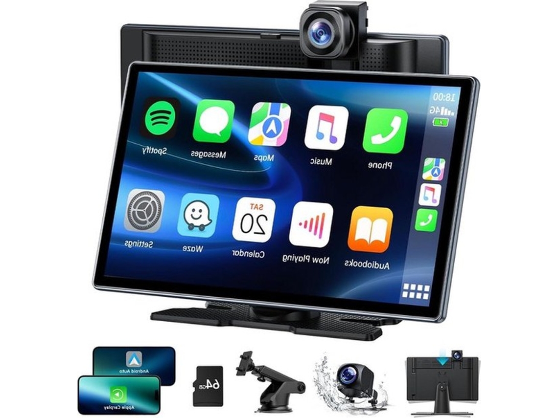 Rádio Automóvel Portátil De 9 Polegadas Com Câmera Frontal E Traseira 4k + 1080p Registo Contínuo Bluetooth-mirror Link-siri-fm-aux-64 Gb Tf-apple Car