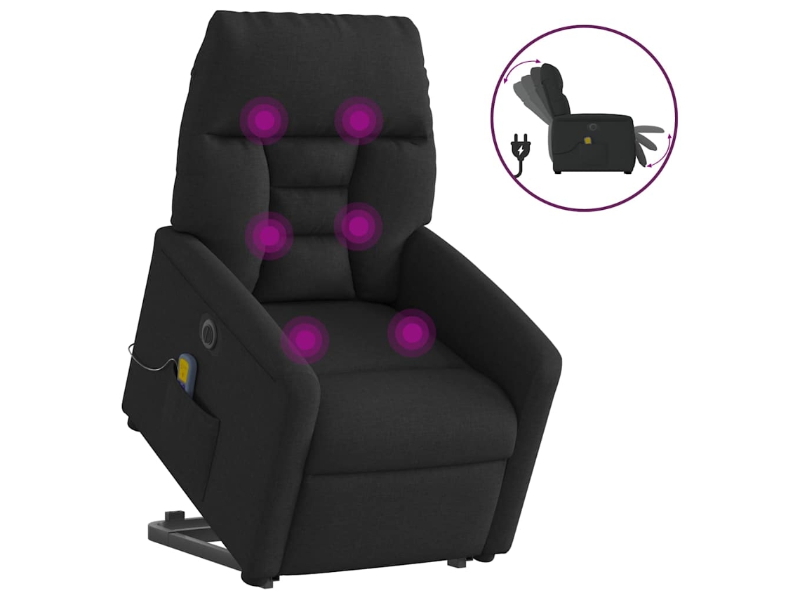 Vidaxl Poltrona Elétrica Elevatória Massagens Tecido Preto