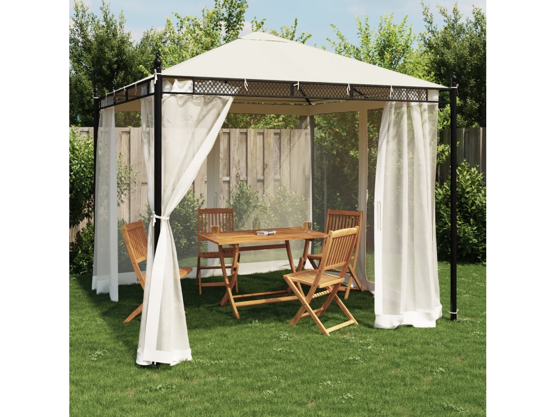 Vidaxl Gazebo Com Paredes De Malha 2,93x2,93 M Aço Creme