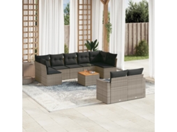 Vidaxl 10 Pcs Conjunto Sofás De Jardim C/ Almofadões Vime Pe Cinzento