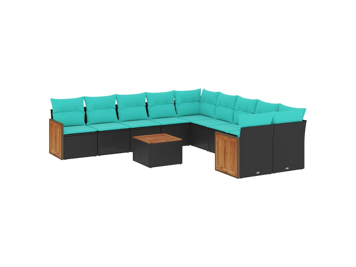 Conjunto de Sofá de Jardim, 11 Peças, Almofadas, Rattan Preto MAISON EXCLUSIVE