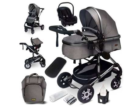 Bazarland30. Conjunto completo de carrinho 3 em 1 com cadeirinha, carrinho combinado, pneus maciços e bolsa para bebê. Cinza Gagadumi