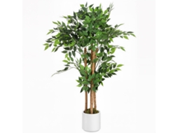 Planta Artificial de Baniano Verde em Peva e Madeira com Vaso em Pp e Cimento 55x55x120 Cm BTFORUS