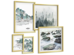 Quadros Decorativos Para Parede Taças De Uísque Em Fundo Preto Moldura Dourada Quadros Para A Sala De Estar Espelharte (conjunto De 5 Imagens)