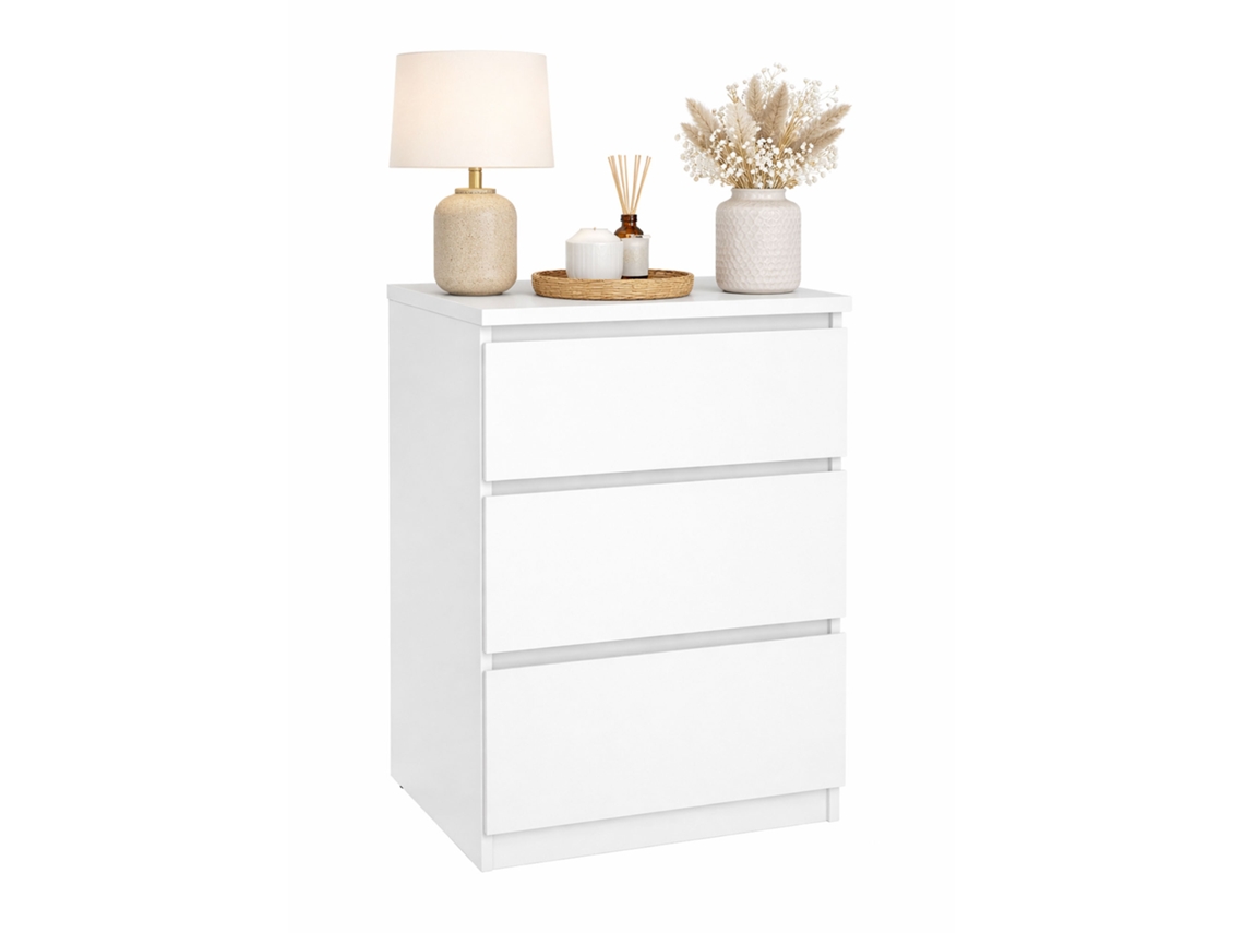 Mesa de Cabeceira Sil Branca com 3 Gavetas WELLHOME