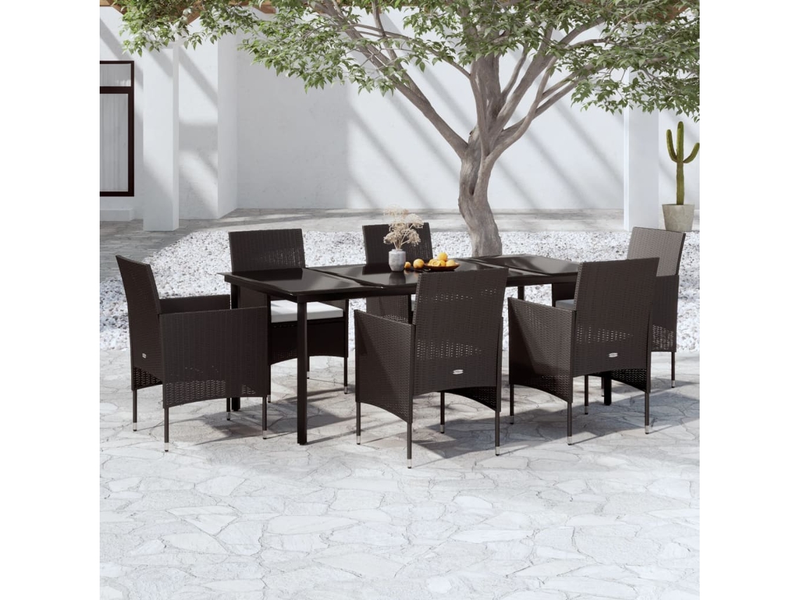 Vidaxl 7 Pcs Conjunto De Jantar Para Jardim Com Almofadões Preto