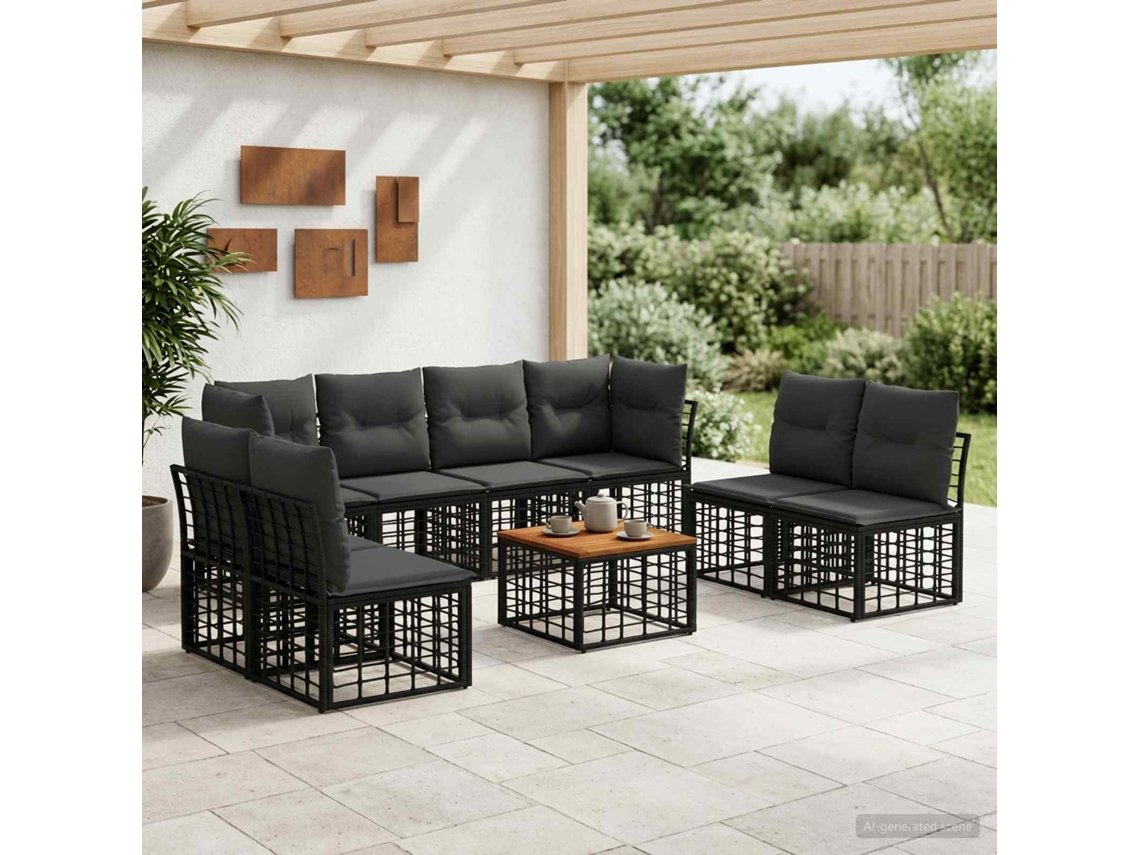 Vidaxl Conjunto De Sofás Para Exterior 9 Pcs Preto E Cinza Escuro