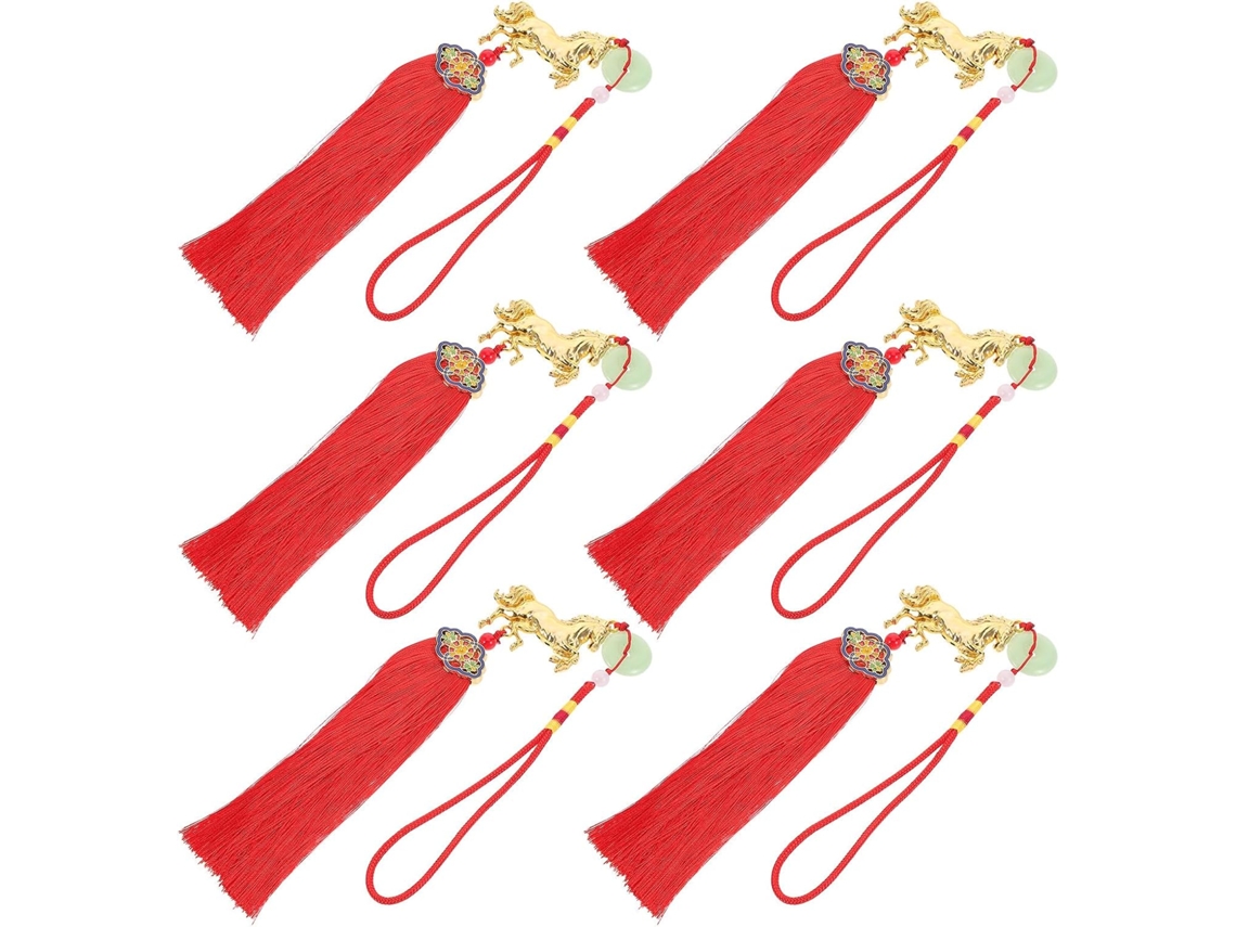 Pingente Cavalo Zodíaco Metal Tecido Vermelho Elegante Ornamento Pendurar Chineses Borlas Decoração Portátil GOKOCO