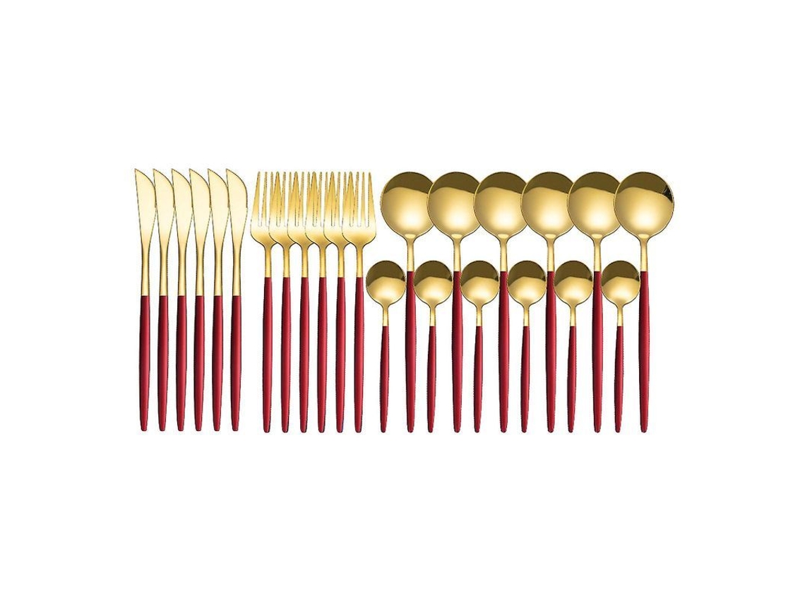 Conjunto De Pratos De Aço Inox 24 Peças, Elegante E Durável, Ideal Para Casa, Festas E Restaurantes Ouro Vermelho