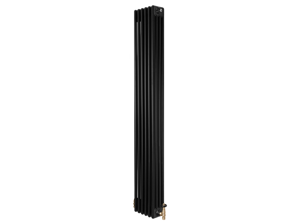 Radiador Vertical Tradicional 4 Colunas 1800x290 Mm Preto 1728w + Válvulas Termostáticas – Aço Carbono, Aquecimento