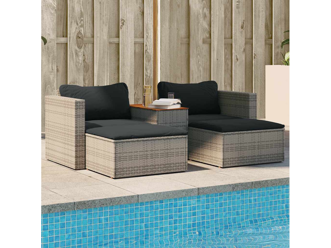 Pcs Conjunto Sofás De Jardim C/ Almofadões Acácia E Vime Pe Dkd Home Decor