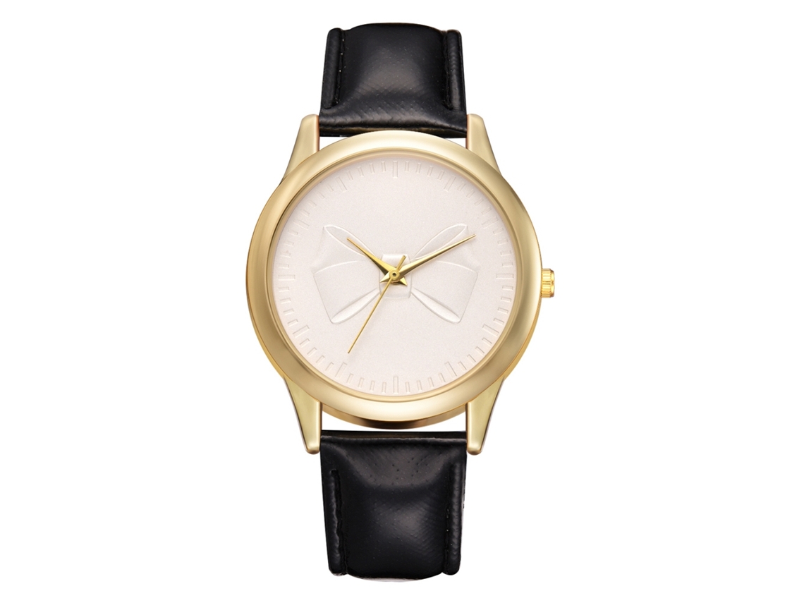 Relógio de Pulso Feminino de Quartzo com Pulseira de Couro Pu e Mostrador Redondo Preto