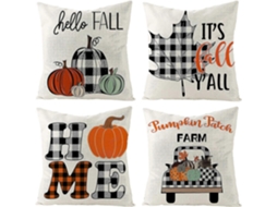 Rebe funda de Almohada Otoño 18x18in 4pcs, Quadros de Búfalo e Abóbora, Linho de Alta Qualidade, Fecho Oculto