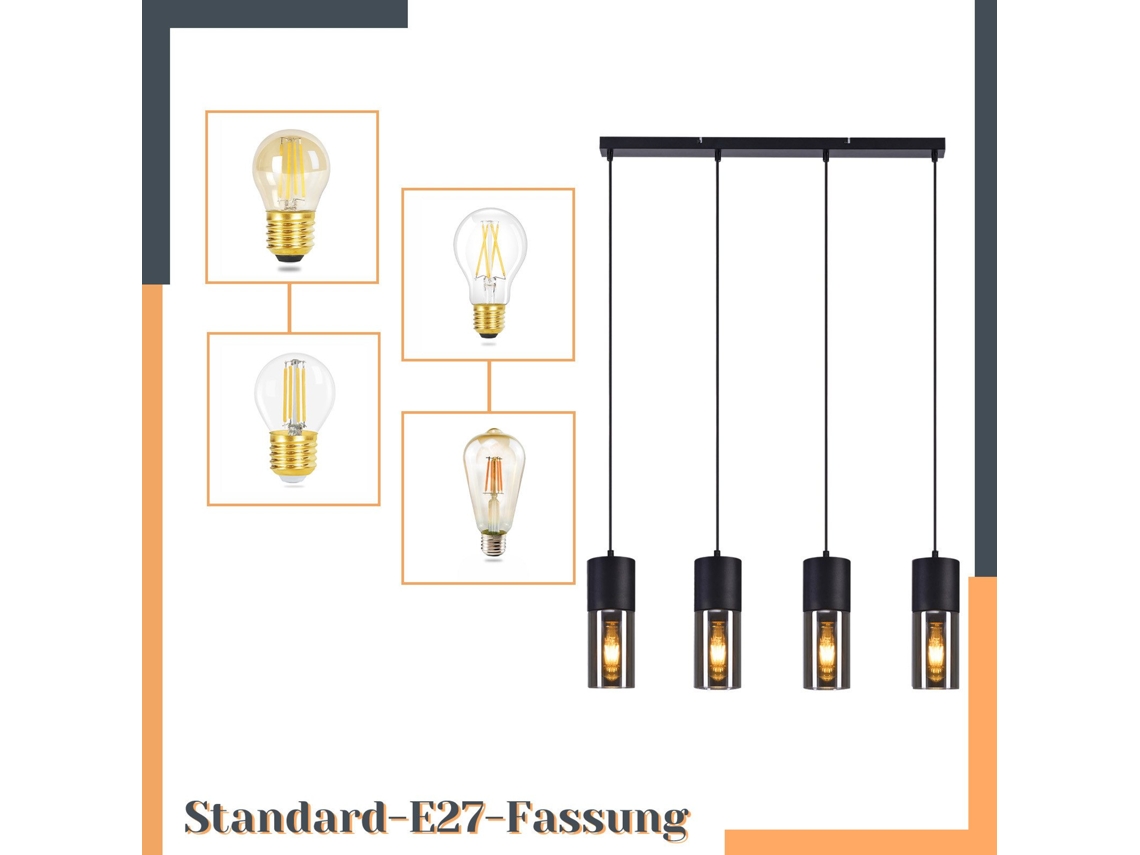 Luminária Pendente Para Mesa De Jantar, Luminária Pendente E27, 4 Chamas, Led Ajustável, Abajur De Vidro Moderno Nettlife