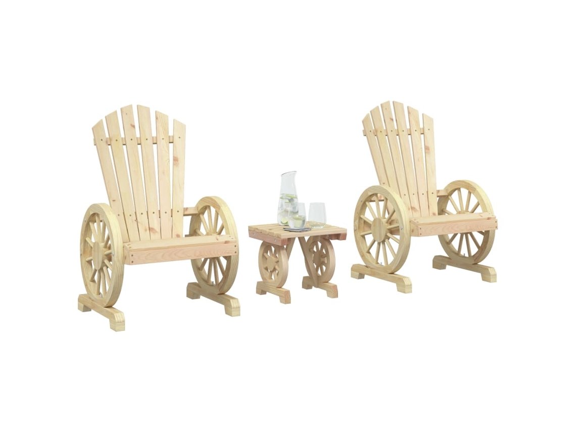 Vidaxl 3 Pcs Conjunto Lounge De Jardim Madeira De Abeto Maciça