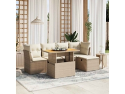 Vidaxl 6 Pcs Conjunto De Sofás P/ Jardim Com Almofadões Vime Pe Bege