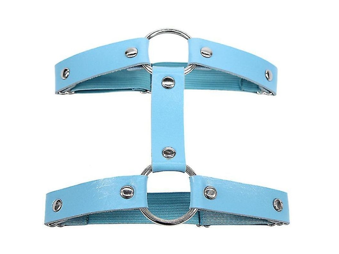 2pcs Cintos de Meia Góticas de Duas Fileiras Elásticos Leg Ring Harness Punk Tamanho Único Azul