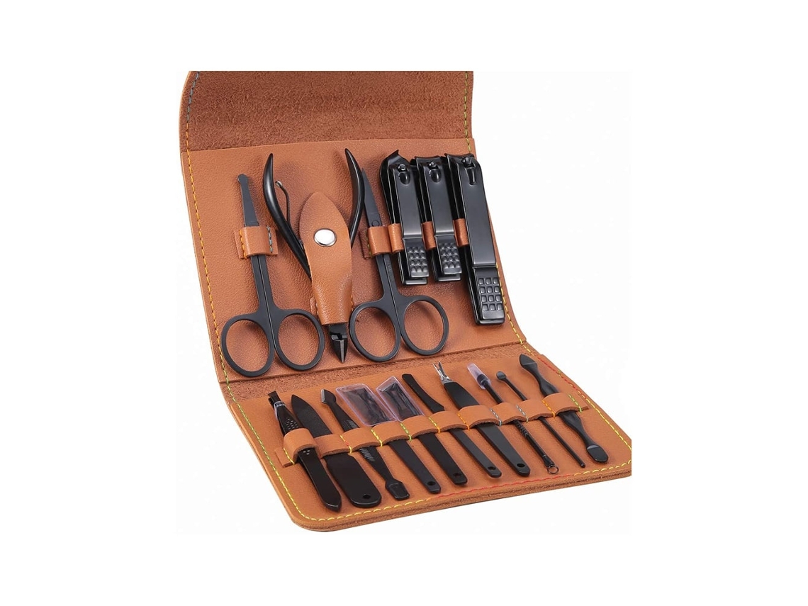 Lurelia Kit De Manicure E Pedicure, Em Aço Inoxidável, Para Unhas Grossas, Portátil, Com Estojo, Cor Castanho, Para Cuidados Pessoais