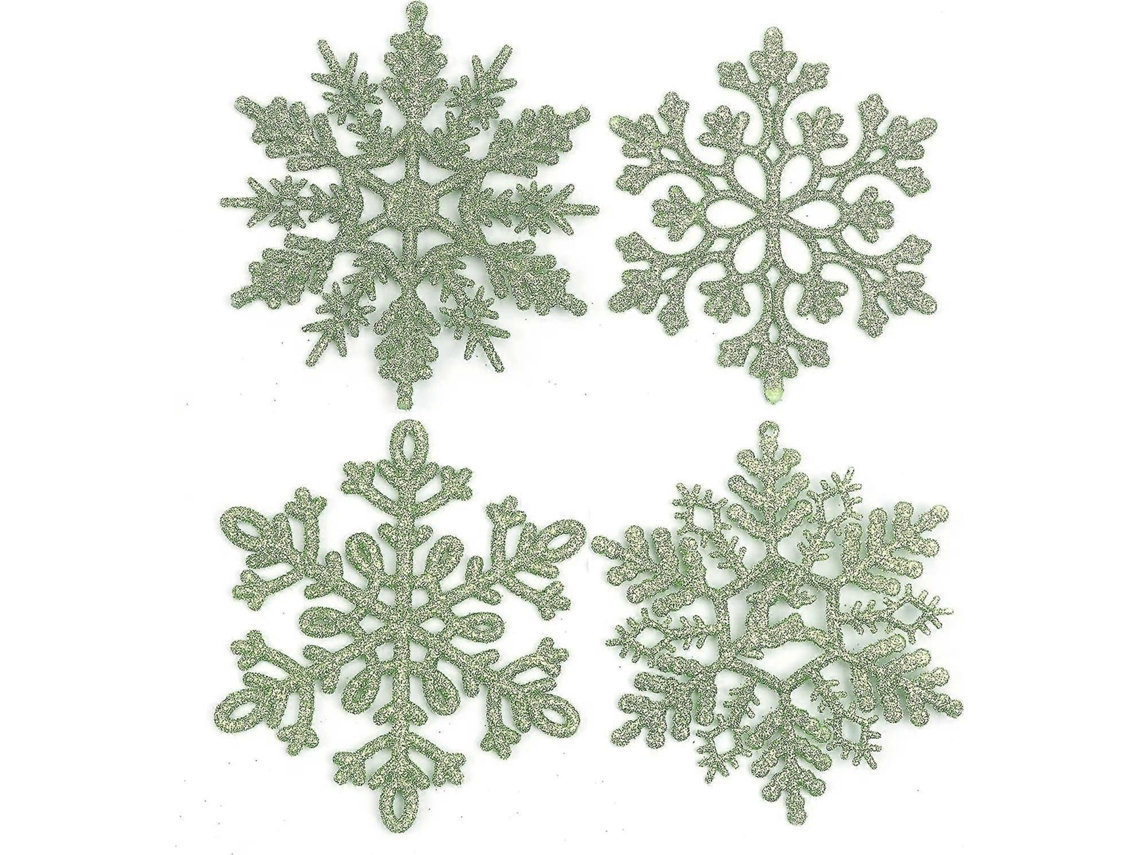 32 Unidades De Enfeites De Floco De Neve Com Glitter, 4 Polegadas, Verde-limão