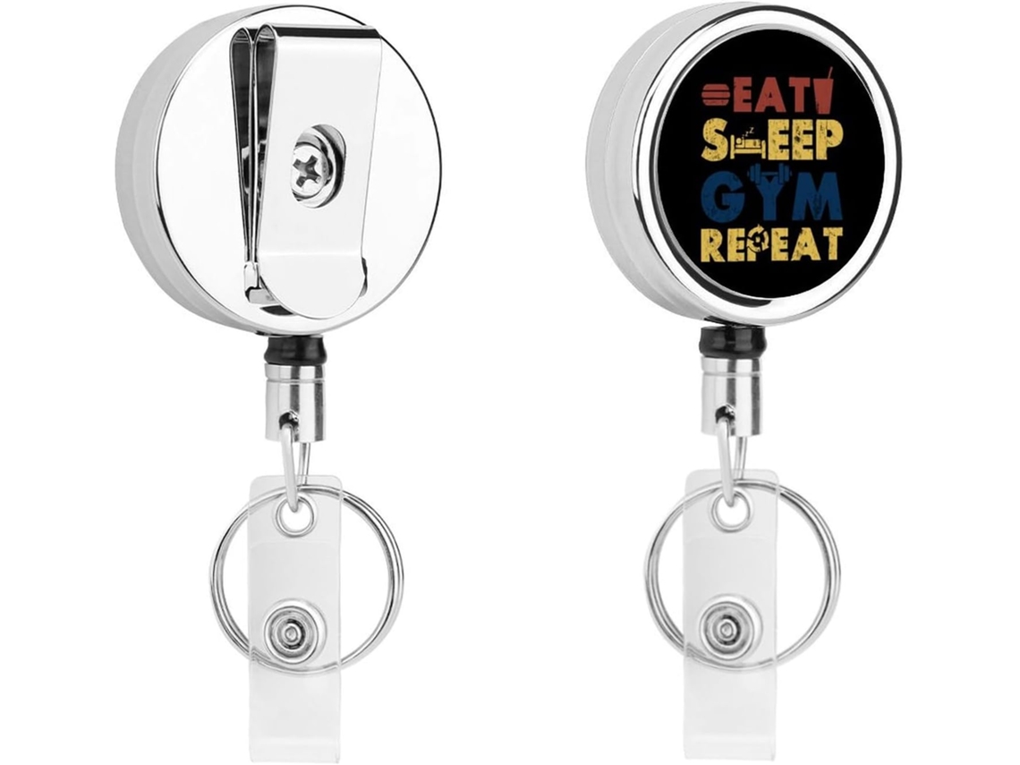 Eat Sleep Gym Porta Crachá Retrátil Com Clipe Cinto