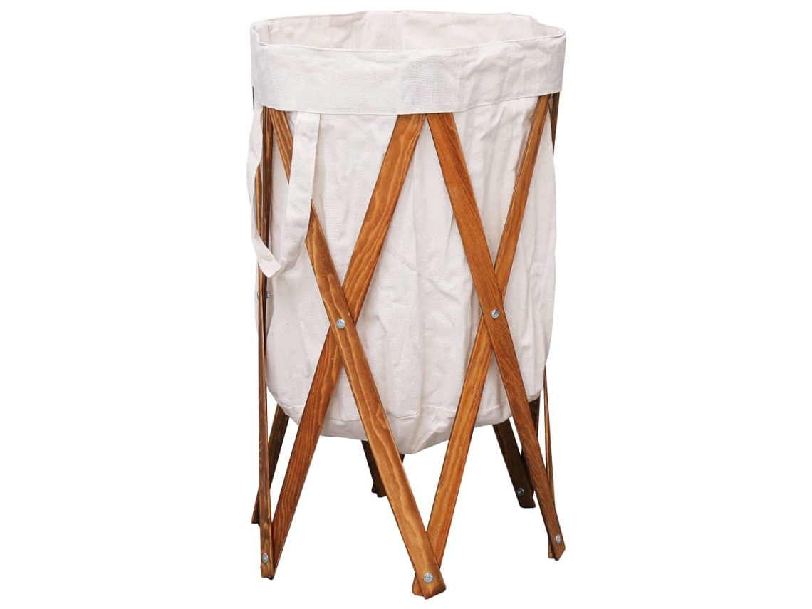 Vidaxl Cesto Para Roupa Suja Dobrável Madeira E Tecido Creme