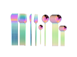 Conjunto de Talheres de Aço Inoxidável com 24 Peças, Incluindo Faca, Colher e Garfo. MDUG (colorido)