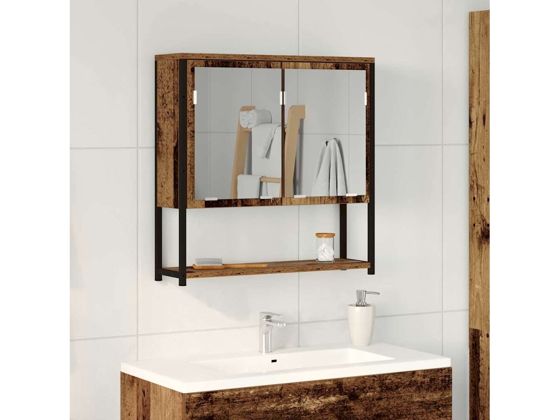Vidaxl Armário De Espelho Com Porta Madeira Antiga 60 X 16 X 60 Cm