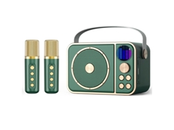 Mini máquina de karaokê sem fio Bluetooth Yizhood com microfone duplo e alto-falante para festa infantil, verde