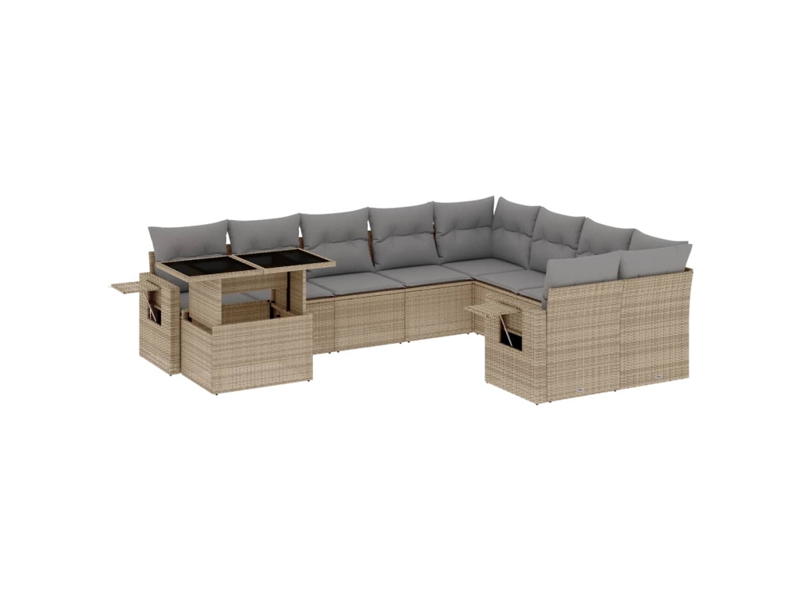 Conjunto de 10 Sofás para Jardim com Almofadões Vime Pe Bege MAISON EXCLUSIVE