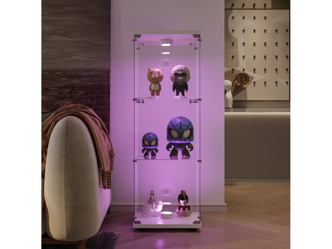 Vitrine com Iluminação Led, Vitrine de Colecção com Portas e Fechadura, Sala de Estar, Quarto, Branco ROSAHQNDA