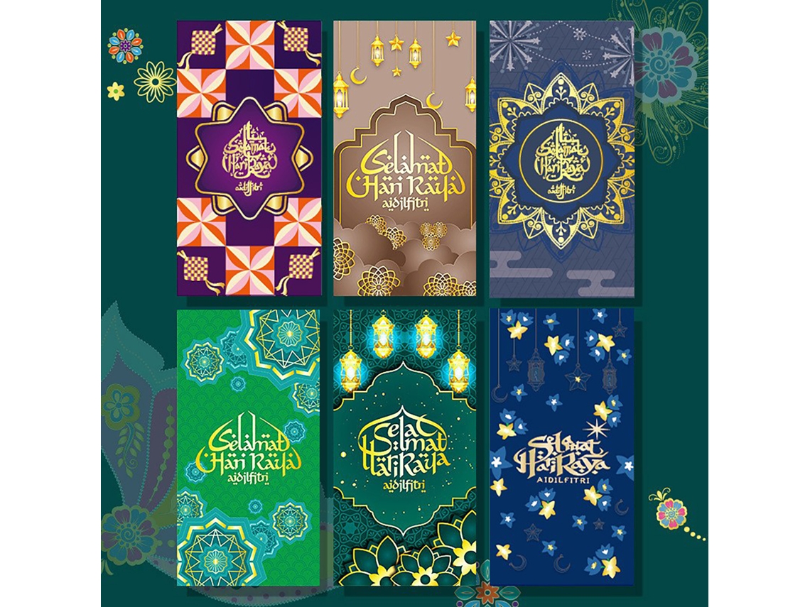 Pack de 6 Sacos Ang Pow Verdes com Estilos Variados para Malásia e Singapura LAXISCREED