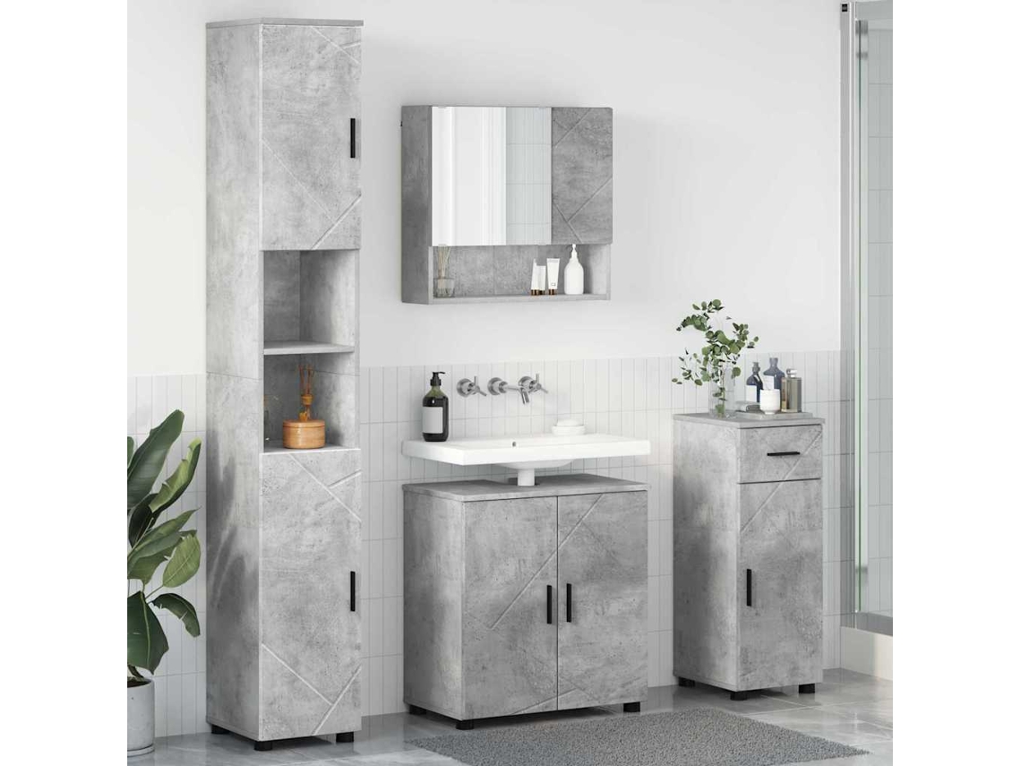 Vidaxl Conjunto De Móveis Para Banheiro Com Gaveta 4 Pcs Cinzento