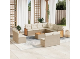 Vidaxl 12 Pcs Conjunto De Sofás P/ Jardim Com Almofadões Vime Pe Bege