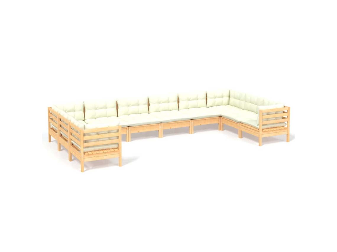 Conjunto de 10 Jardim Lounge com Almofadões Cor Creme Pinho MAISON EXCLUSIVE