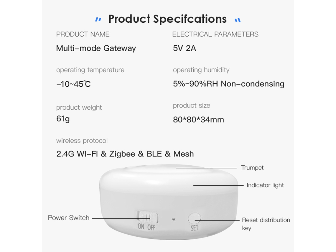 Gateway Multimodo Tuya com Wifi 2.4g Zigbee 3.0 Ble Beacon Controle por Voz Home Inteligente S/MARCA