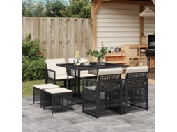 Vidaxl 9 Pcs Conjunto De Jantar P/ Jardim C/ Almofadões Vime Pe Preto