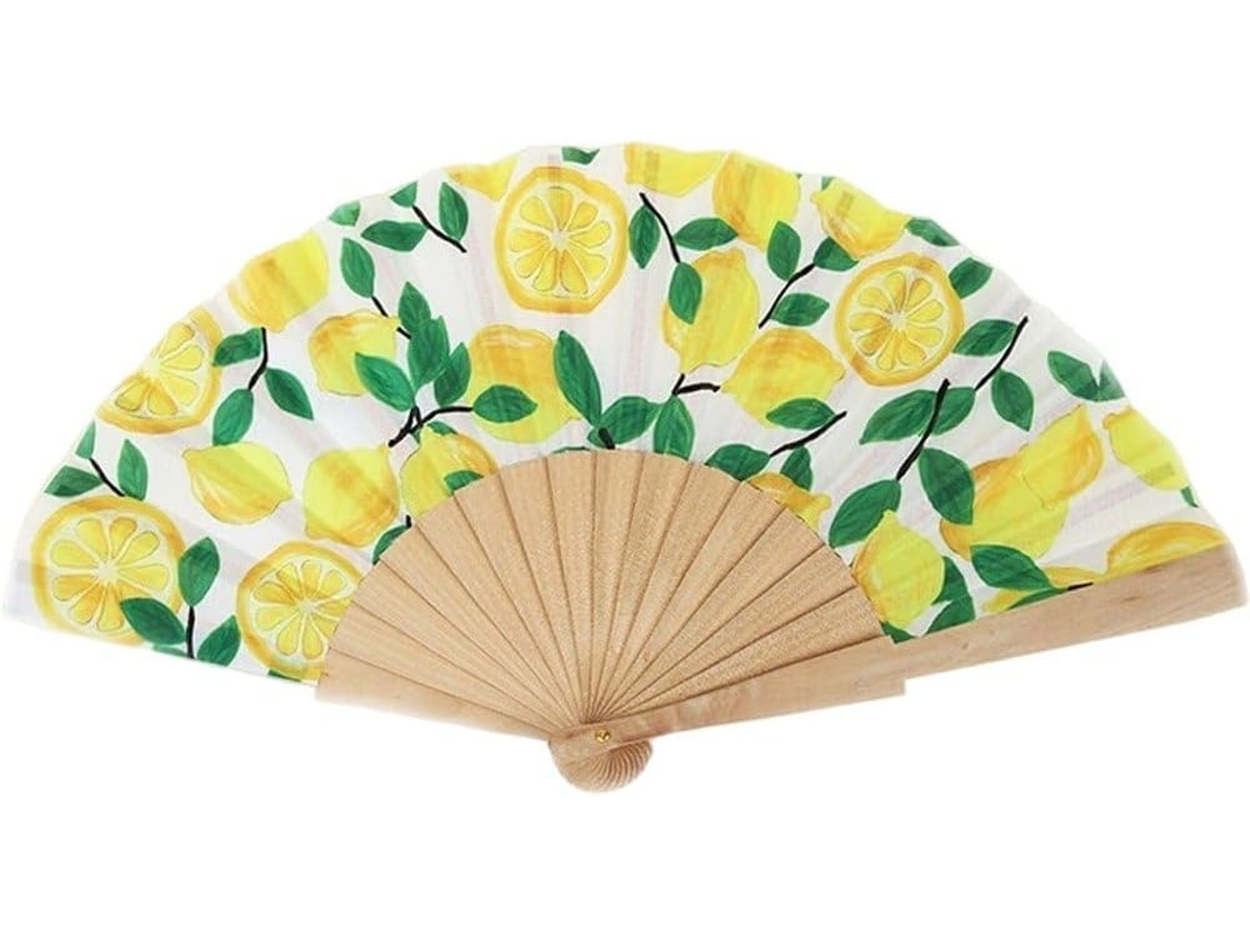 Éventail En Bois, Pliable Portable, En Polycoton Imprimé Citron, Ideal Para Decoração De Mariages De Fêtes.